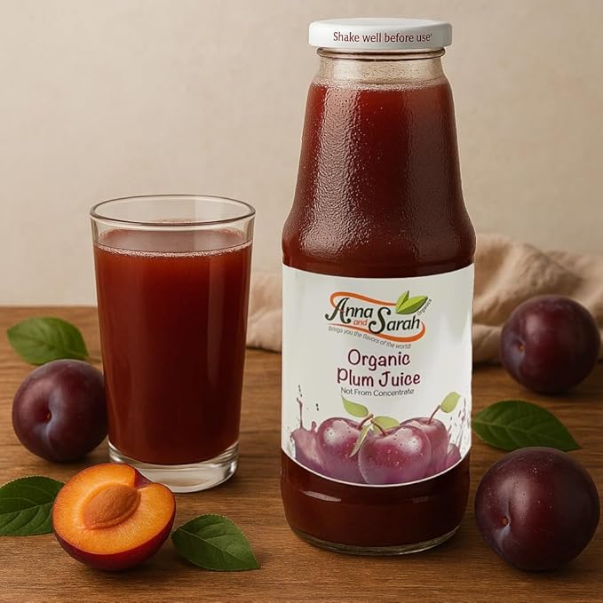 Anna and Sarah 33.8 Oz Organic Tart Plum Juice - Glass Bottle (4 Pack) No Sugar Added No Artificial Colors No Preservatives No Flavors AddedNOT from Concentrate