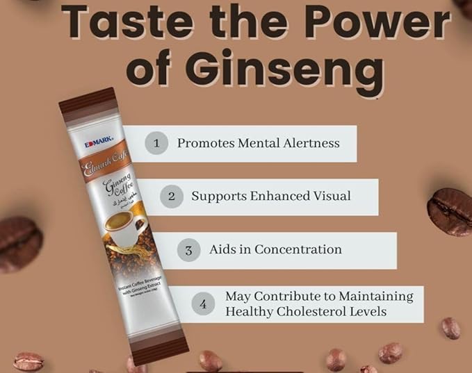 EDMARK Cafe Ginseng – Premium Arabica Blend with Ginseng Extract for Mental Alertness Digestive Support and Overall Well-Being – 20 Servings