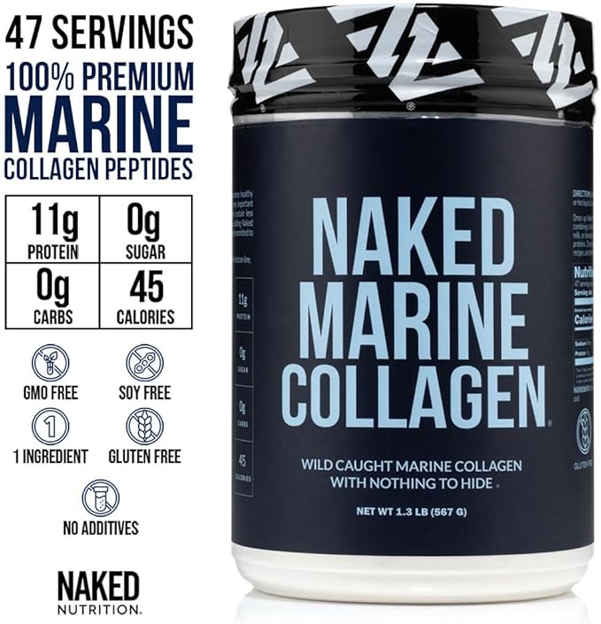NAKED Marine Collagen Peptides Protein Powder - Unflavored - from Wild Caught Cod - Paleo Friendly Non-GMO Soy-Free Gluten-Free - 47 Servings