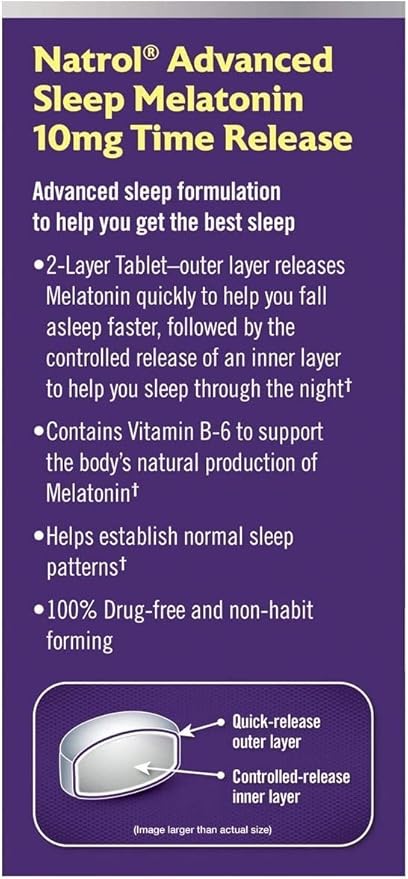 Natrol Advanced Sleep Melatonin Tablets Maximum Strength 10 mg 60 ea ( Pack of 12)