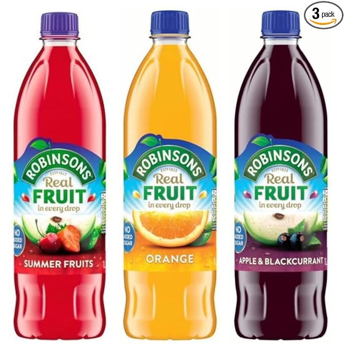 No Added Sugar Fruit Squash 1L Variety of 3 (Summer Fruits Orange Apple &amp Blackcurrant)