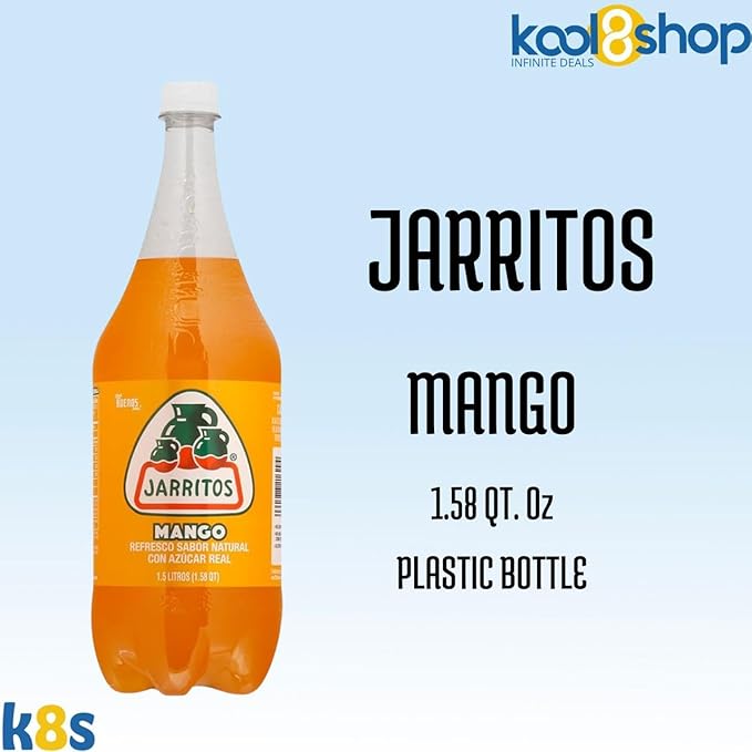 Jarritos Mango Mexican Soft Soda Drink 1.5 Lt Plastic Bottles 5 Pack + 15 Sugarcane Disposable Straws by KOOL8SHOP Infinite Deals