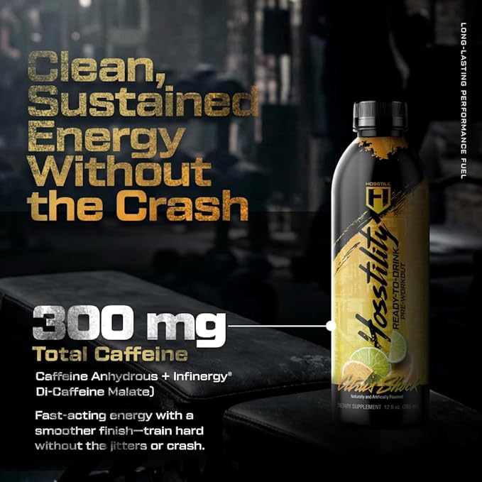 HOSSTILE Hosstility RTD Pre-Workout – Ready to Drink Pre Workout for Energy Focus Pump &amp Hydration All-in-One Formula for Performance Citrus Shock 12 Servings