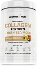ORGANICS NATURE Collagen Peptides Powder with Irish Sea Moss Vanilla Caramel Flavored | Naturally Sourced Hydrolyzed Collagen w/Biotin for Hair Skin Nail and Joint Support 30 Servings 380 gr