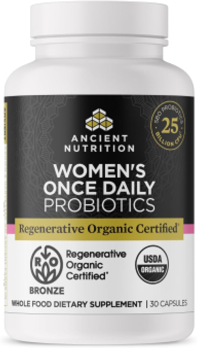 Ancient Nutrition Regenerative Organic Certified Probiotics for Women Probiotics Women’s Once Daily for Healthy Digestion and Immune System Function Support 25 Billion CFUs* Per Serving 30 Count