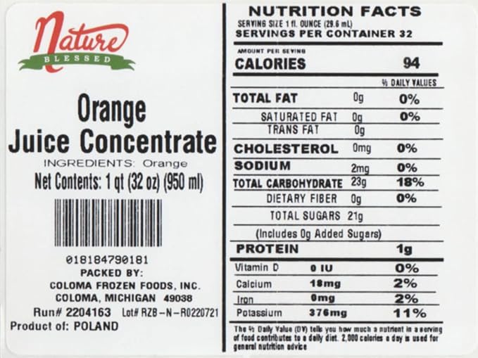 Nature Blessed 100% Pure Orange Concentrate - 1 Quart (1/32 fl oz bottle) Applications: Home Wine Making Brewing Distilling Smoothies Mead