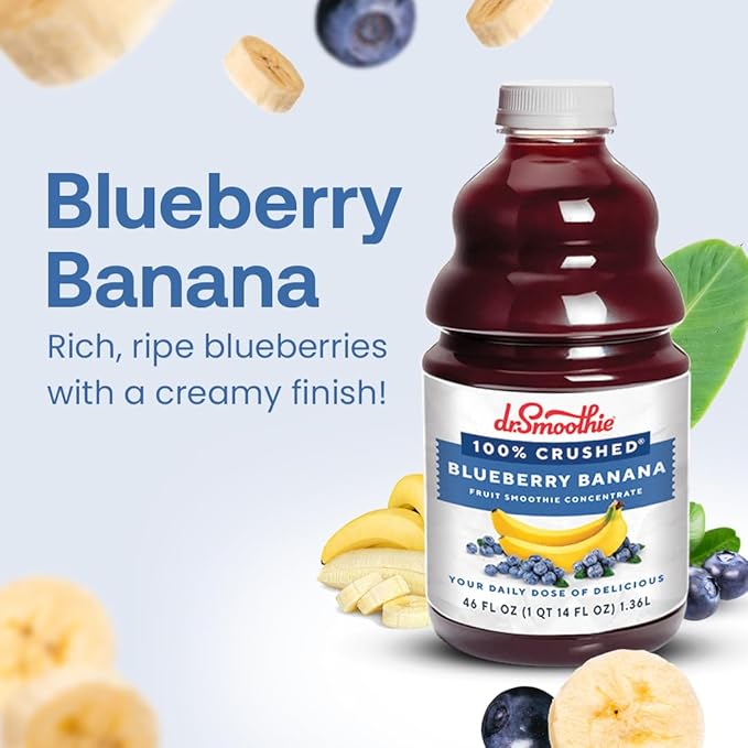 Dr. Smoothie 100% Crushed Blueberry Banana – No Added Sugar Made with Real Fruits/Fruit Juice – Vegan No Artificial Colors or Flavors – Ripe Blueberries &amp Creamy Banana – 46 oz Bottle