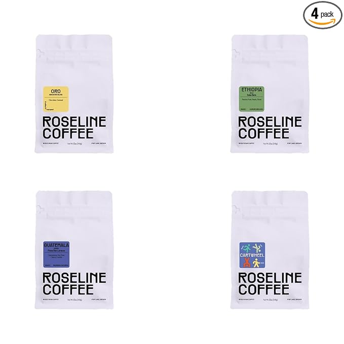 Bean Box Coffee Sampler - Roasted by Roseline 4-Pack Whole Bean Coffee Gourmet Coffee