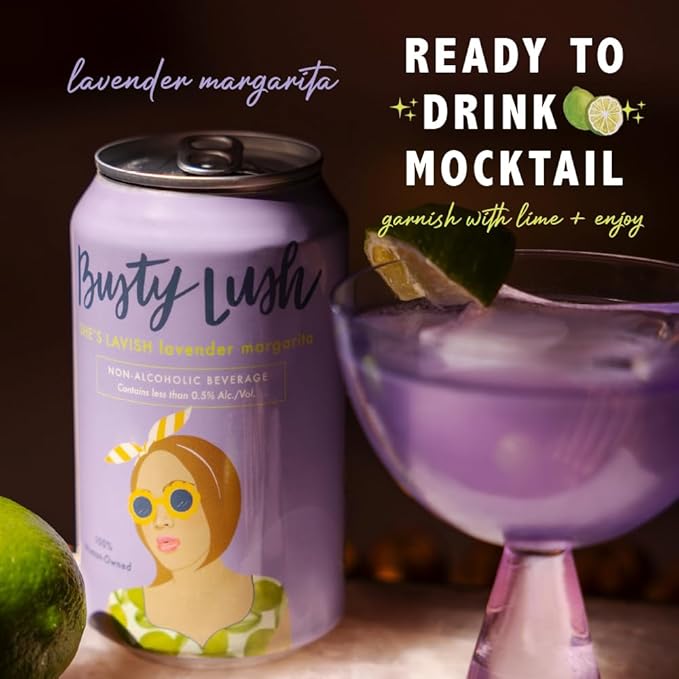 Busty Lush Craft Mocktails – Non-Alcoholic Sparkling Drinks Zero Proof Drinks Lavender Margarita Alcohol Alternative – Low Sugar &amp Low Calorie Ready to Drink | 12 oz (8-Pack)