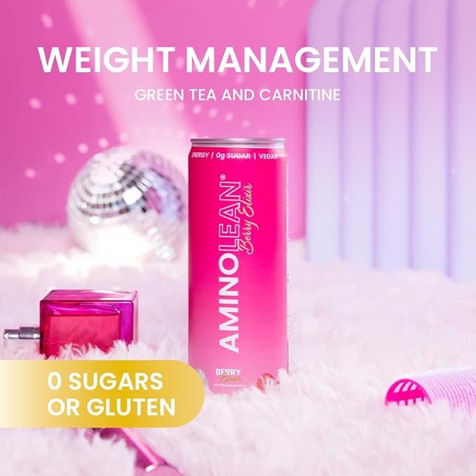 RSP NUTRITION AminoLean Energy Drink - Sugar Free Amino Energy with No Jitters Tingles or Crash Vegan Amino Acids Berry Elixir 12 Pack