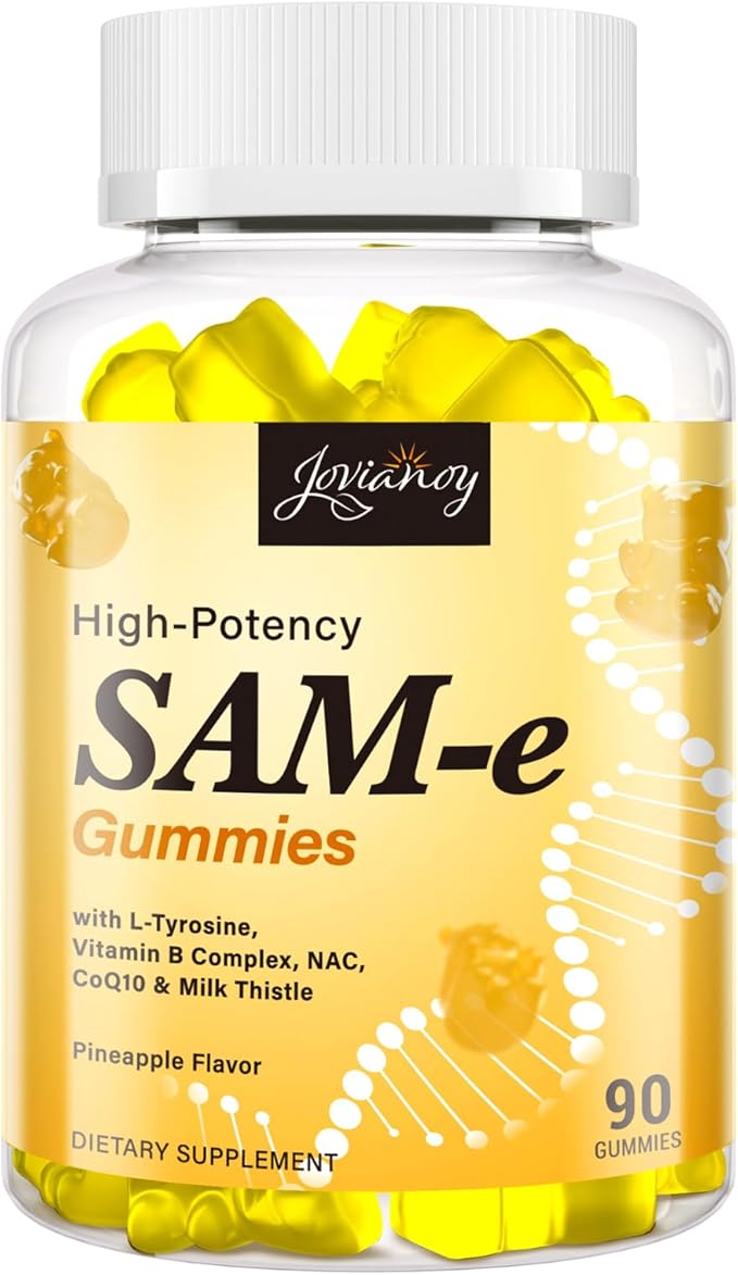 SAM-e Gummies with L-Tyrosine Vitamin B Complex &amp NAC CoQ10 High-Potency SAM-e Supplement - Pineapple Flavor for Mood Joint Cognitive &amp Liver Detox Vegan Friendly 90 Gummies