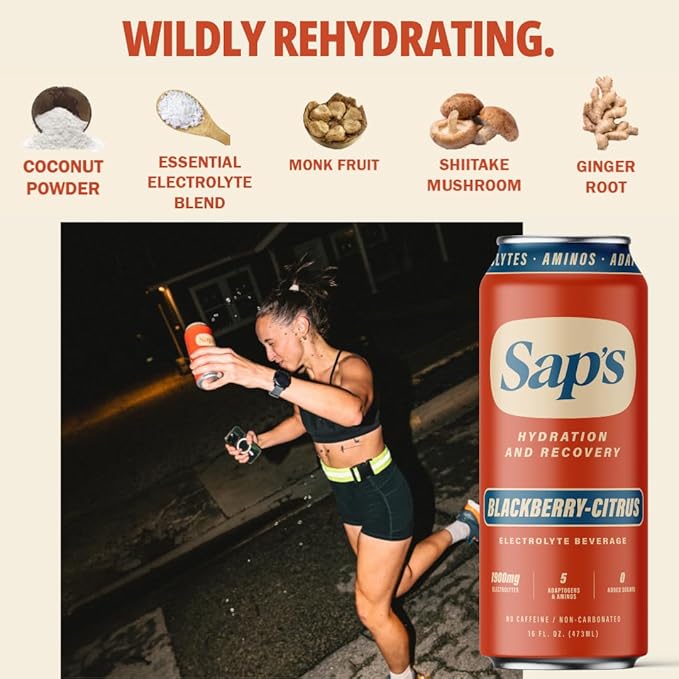SAPS Zero Added Sugar Electrolytes Drink with Adaptogens &amp Aminos - Blackberry Citrus Instant Hydration Sports Drink Zero Added Electrolyte Drinks No Artificial Colors &amp Flavors Fast Hydrat