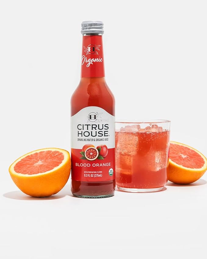 Citrus House Organic Sparkling Juice Blood Orange Modern Italian Soda No Added Sugar No Preservatives 9.3 Fl Oz Glass Bottle (Pack of 12)