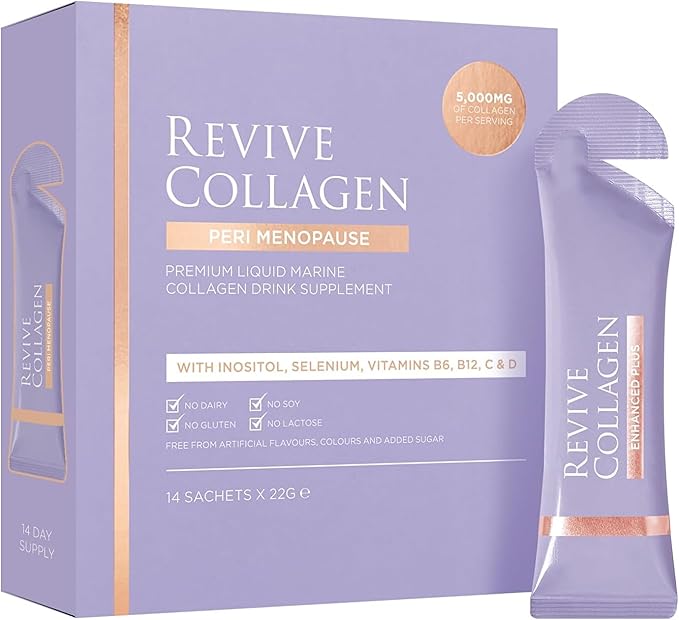 Revive Collagen Perimenopause — Hydrolyzed Marine Collagen Drink for Women 5000MG Inositol Selenium Vitamin B6-B12 C &amp D Supports Skin Health Reduces Fatigue Passionfruit Flavour — 14 Sac
