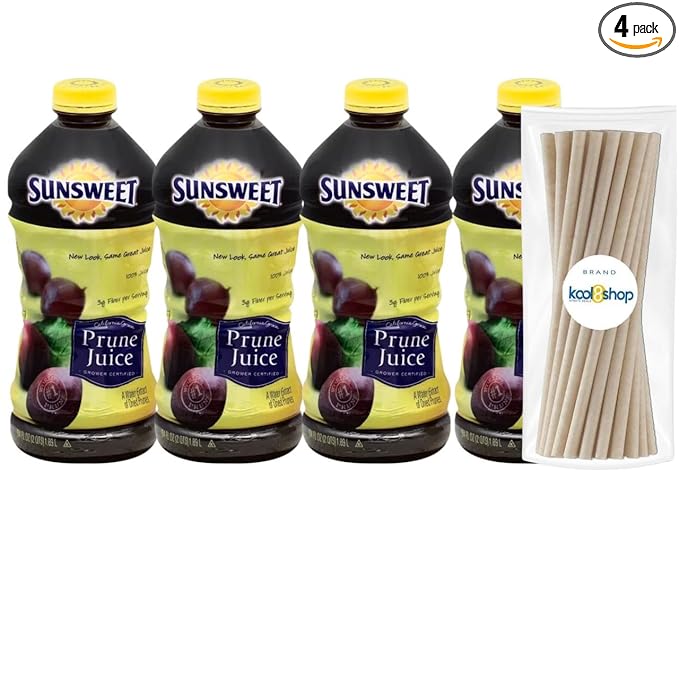 Sunsweet Amazin Prune Original Juice Drink 64 fl oz Plastic Bottles 4 Pack + 15 Sugarcane Disposable Straws by KOOL8SHOP Infinite Deals