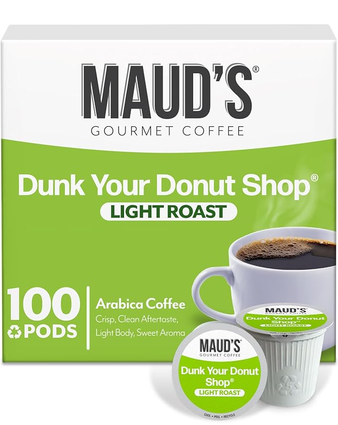 Maud's Donut Shop Coffee Pods 100 ct Light Roast Single Serve Pods – 100% Arabica Coffee Compatible with Keurig K Cups Maker