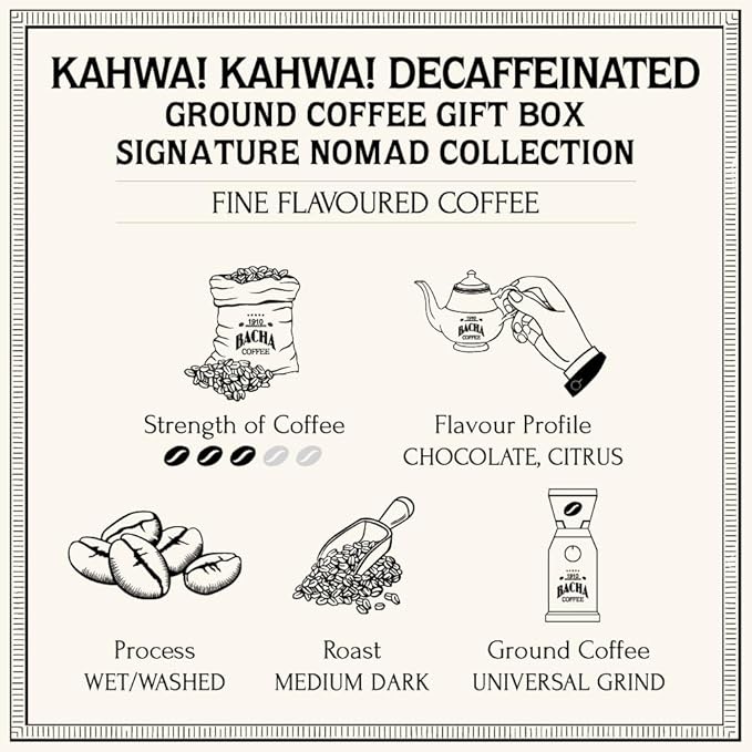 Bacha Coffee | Kahwa! Kahwa! Fine Flavoured Ground Beans Medium Dark Roast 100% Arabica Specialty Coffee 250g Signature Nomad Collection Gift Box