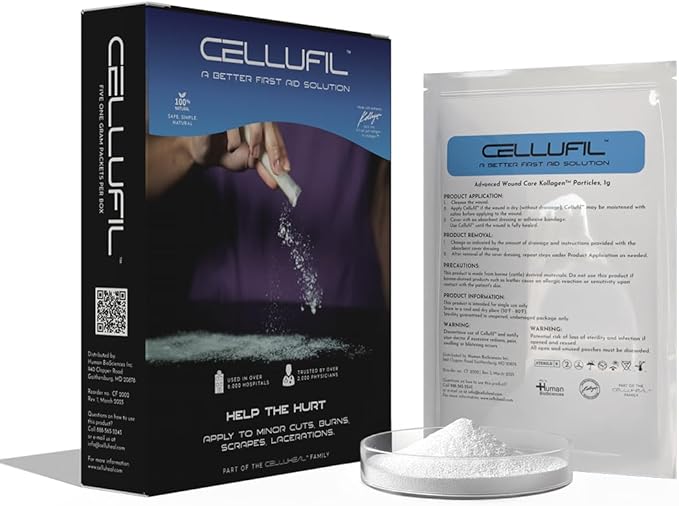 Cellufil® Collagen Particles for Advanced Wound Care – 100% Non-Hydrolyzed Bovine Collagen for Tissue Regeneration First Aid &amp Minor Bleeding 5 Pouches