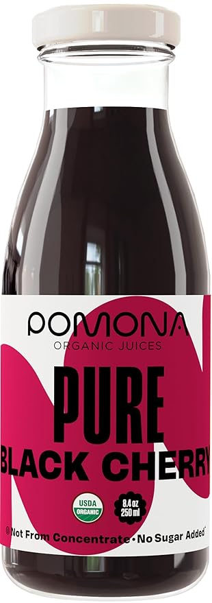 Pomona Organic Pure Black Cherry Juice Cold Pressed Organic Juice Non-GMO No Sugar Added Not from Concentrate Gluten Free Kosher Certified Preservative Free 8.4 Ounce (Pack of 12)
