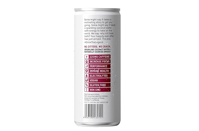 Once Upon a Coconut Premium Coconut Water 1L - Low Calorie All-Natural Drink with Electrolytes - Non-GMO - Gluten-Free - Parent (10.8 Fl Oz (Pack of 12) Sparkling Coconut Water + Energy (12pk))