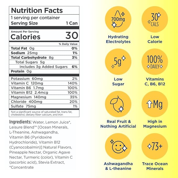 Leisure Hydration Non-Carbonated Electrolyte Refresher Variety Pack - Low Sugar Nutrient Enhanced Water Beverage - Get The Best Hydration Packed w/ Magnesium &amp Ashwagandha For Mood &amp Stress S