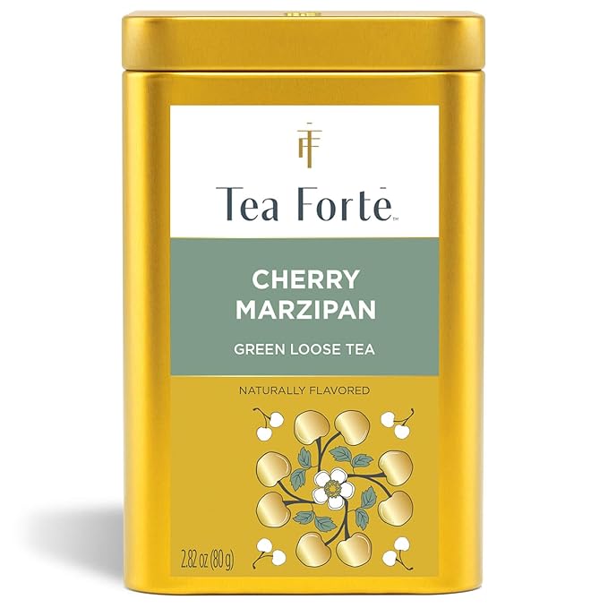 Tea Forte Cherry Marzipan Premium Loose Leaf Caffeinated Green Tea Blend Canister Makes 35-50 Cups
