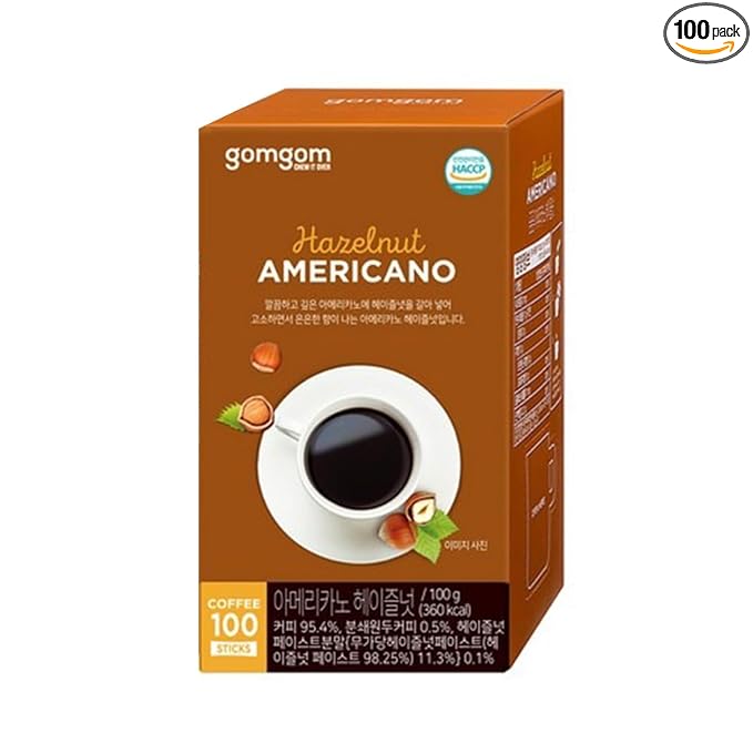 Korean Instant Coffee Mix Sticks Americano and Hazelnut 100 Count 1g Each Gom gom (100 Hazelnut)