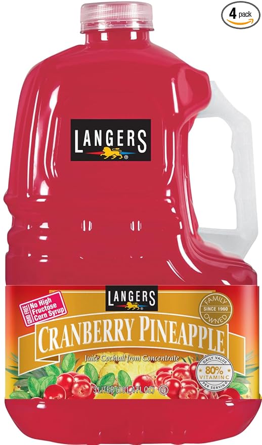 Langers Cranberry Pineapple Juice Cocktail 101.4 Fl Oz (Pack of 4)