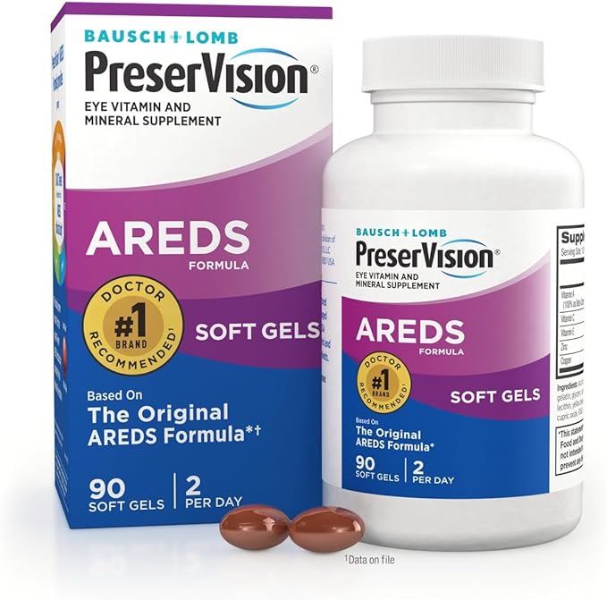 PreserVision AREDS Eye Vitamins Multivitamin with Copper Vitamin A C &amp E Zinc Supplements 90 Softgels