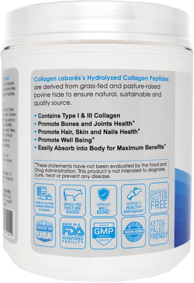 Pure Hydrolyzed Collagen Peptides (20 oz) – Unflavored Collagen Powder - Pasture-Raised Grass-Fed Keto &amp Paleo-Friendly – Kosher Non-GMO Gluten-Free – GMP Certified – Easy to Mix