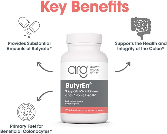 ARG ButyrEn Colon Lining Nutrition - Supports Gut and Colon Health - Digestive Support - Delivers 200 mg - Vegetarian &amp Hypoallergenic - 100 Servings - 100 Delayed-Release Capsules