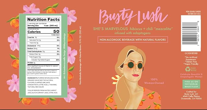 Busty Lush Craft Mocktails – Non-Alcoholic Sparkling Drinks Zero Proof Drinks Mezcalita Alcohol Alternative – Infused with L-Theanine Low Calorie Ready to Drink | 12 oz (8-Pack)
