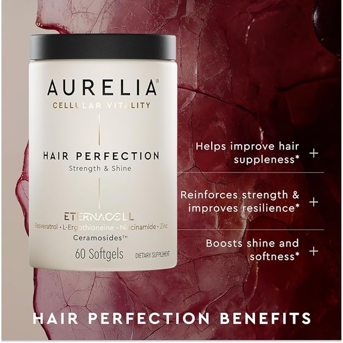 AURELIA Hair Perfection | Advanced Cellular Anti-Aging Supplement | Support Hair Growth | with Zinc Resveratrol Niacinamide Ergothioneine &amp Ceramosides