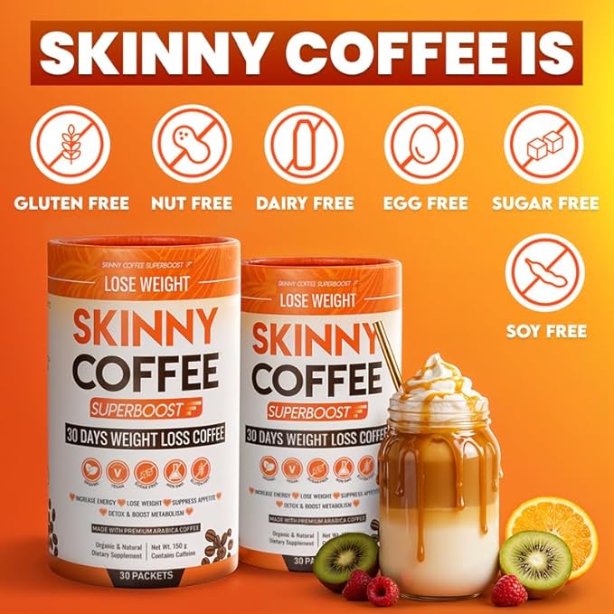 Skinny Coffee Super Boost Weight Loss Coffee Belly Fat Burner for Women &amp Men Sugar-Free Keto Vegan Reduces Bloating Supports Energy &amp Metabolism Appetite &amp Cravings Control (90 Servi