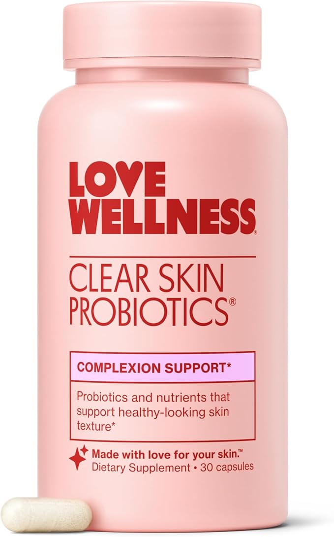 Love Wellness Clear Skin Probiotic | Clear Up Hormonal Acne Pimples Redness &amp Pore Minimizer | Skin Care with Zinc Bifidobacterium Longum &amp Chaste Tree Fruit Extract | Acne Treatment | 30 Co