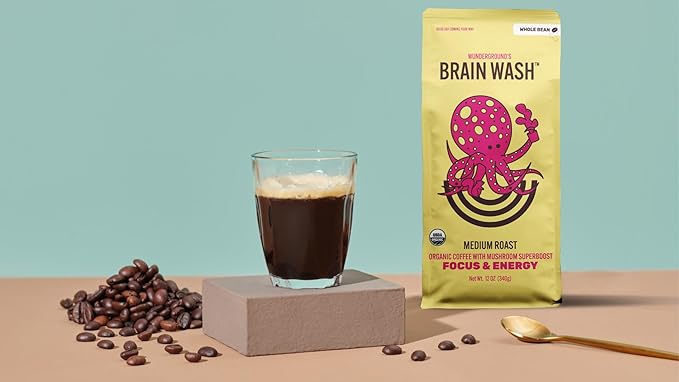 Wunderground's Brain Wash Medium Roast Organic Whole Bean Coffee with Mushroom SuperBoost (12 oz Bag)