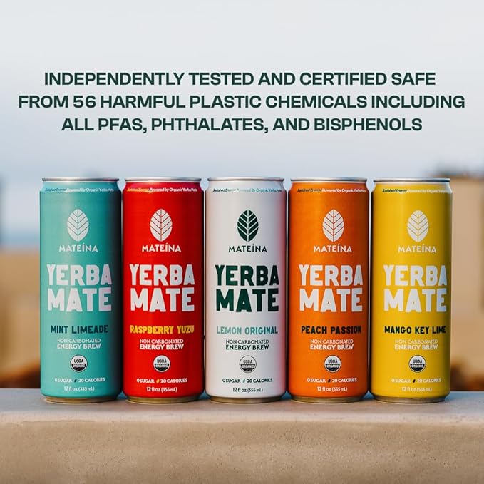 Mateina Yerba Mate Zero Sugar Energy Drink – 120mg Natural Caffeine – Organic Non-GMO Non-Carbonated – Dr. Andrew Huberman Recommended – (12 fl oz Cans 12 Pack) Mango Key Lime