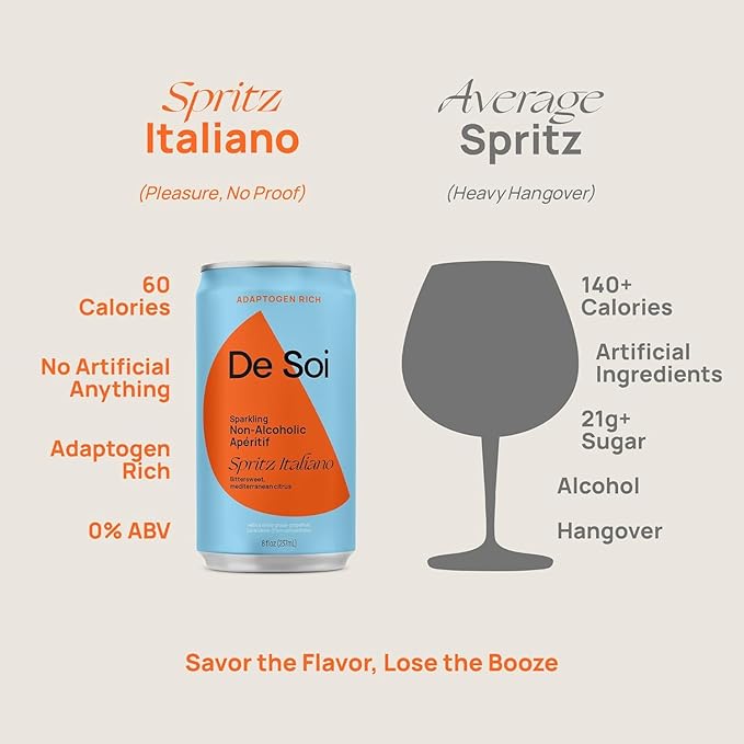 De Soi Happy Hour Duo Mocktails NA Drinks 12 pack - Adaptogen Drink Sparkling Drink with Calming Botanicals Mocktail Drinks Gluten Free No Artificial Flavors - (Haute Margarita + Spritz Italiano)