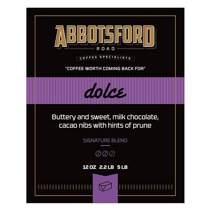Abbotsford Road - Specialty Coffee Variety Pack Espresso Gourmet Roasted Coffee Beans Ideal for Cold Brew Drip Aeropress Pour Over or Percolator Includes Two 12oz Bags (Dolce | Nero Ground)