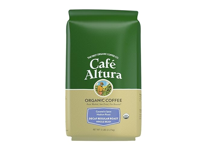 Cafe Altura Whole Bean Organic Coffee Decaf Regular Roast - Water Process 5 lb Bag