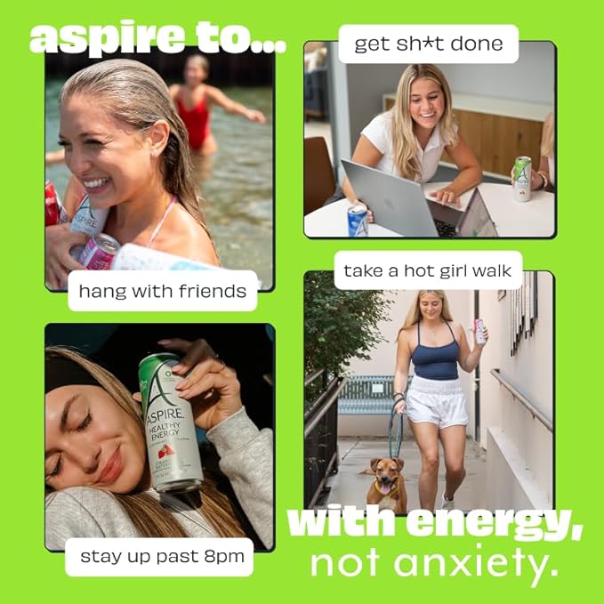 ASPIRE® Strawberry Watermelon Healthy Energy Drink 80mg Natural Caffeine Zero Sugar No Carbs Keto Friendly 12 Pack Green Tea Sugar Free Drink Low Caffeine Zero Calorie