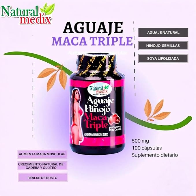 Aguaje Hinojo Maca Triple (Maca Root Supplement) Premium 100 Capsules | Premium Botanical Blend for Feminine Balance &amp Confidence