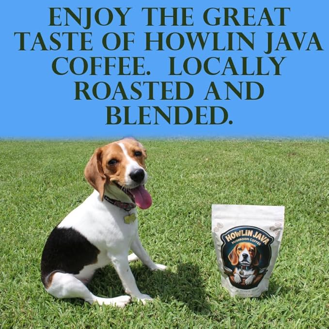 Howlin Java Mushroom Coffee Premium Ground Coffee with 1 gram each of Lion's Mane Chaga and Cordyceps. Increase Energy Focus and Immunity with our Adaptogenic blend! 28 servings