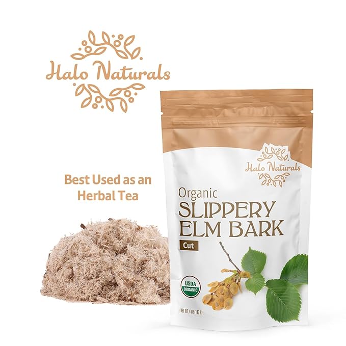 Halo Naturals Organic Slippery Elm Bark Cut 4 Ounces (Ulmus rubra) USDA Certified | Resealable Pouch| Packaged in The USA (Pack of 2)