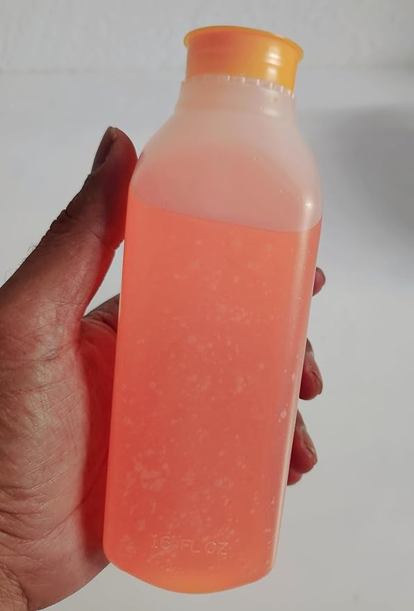 16 Oz. Empty HDPE Plastic Juice Bottles (16 Oz - Set of 12 &amp 12 Caps) with Orange Snap On Cap – Great for Homemade Juices Milk Smoothies Tea and Other Beverages - Food Grade BPA Free Made in US