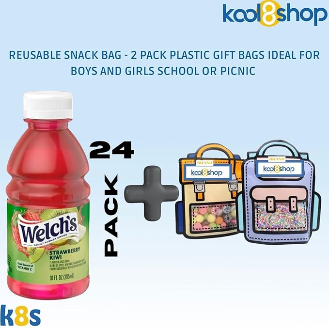 Welch’s Strawberry Kiwi Juice Drink 10 fl oz Plastic Bottle 24 Pack + 2 Reusable Snack Bags by KOOL8SHOP Infinite Deals