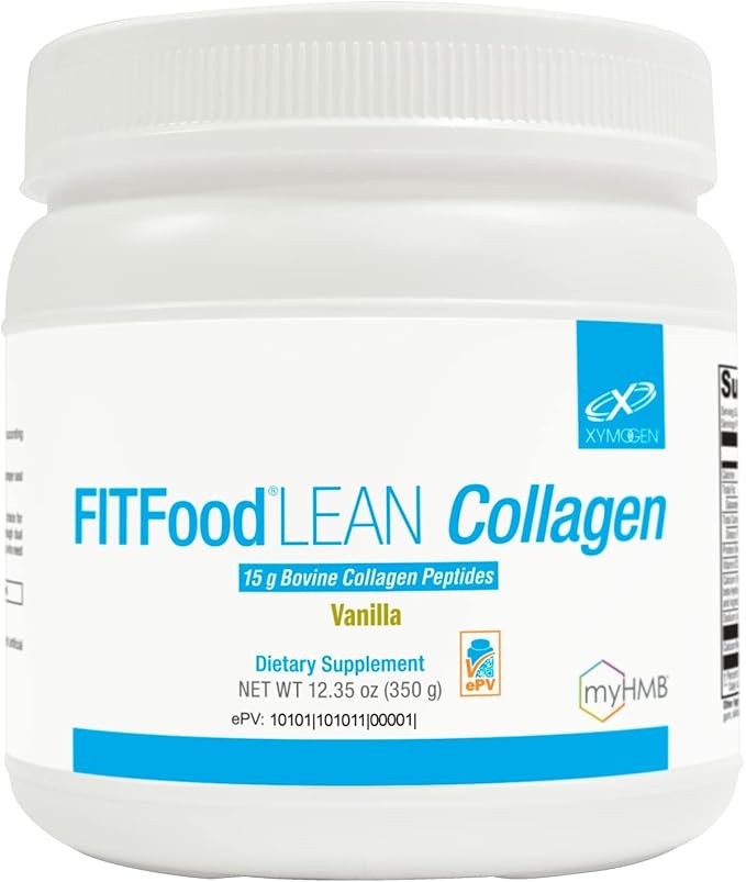 XYMOGEN FIT Food Collagen - Bovine Collagen Peptides Powder with HMB + Vitamin D3-15g Protein to Support Joints &amp Muscle Recovery - Vanilla Flavor (12.35 oz)