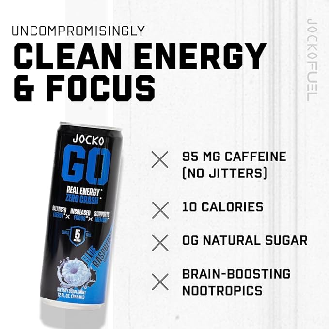 Jocko GO Energy Drink - Keto Vitamin B12 Vitamin B6 Electrolytes L Theanine Magnesium- Energy Boost Sugar Free Nootropic Monk Fruit Blend - 12 Pack (Sour Apple)