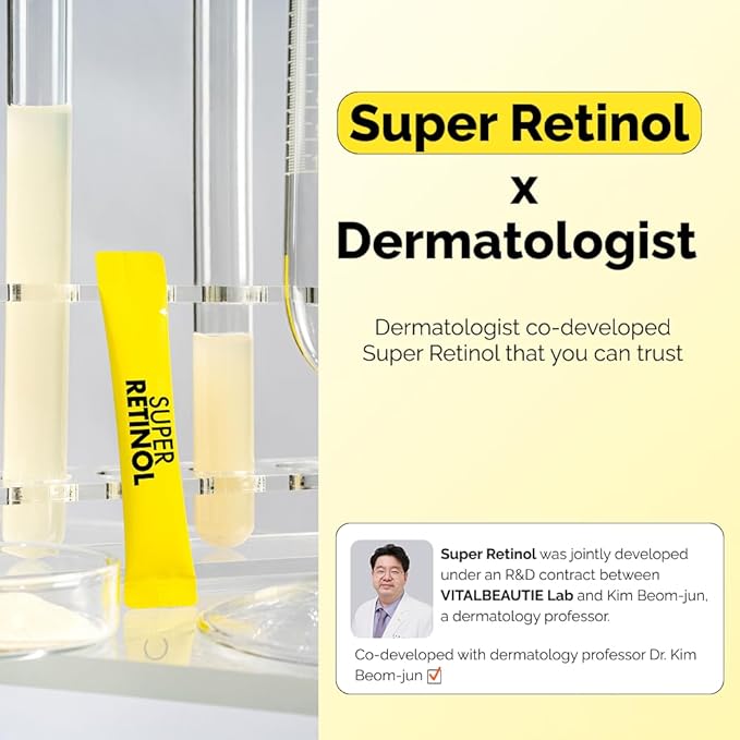VITALBEAUTIE Super Retinol - Ingestible Liposomal Retinol &amp Vitamin C 1000mg Powder - Vegan K-Beauty Skin Supplement for Radiant Glass Skin &amp Tone Dark Spot Care 30 Packets