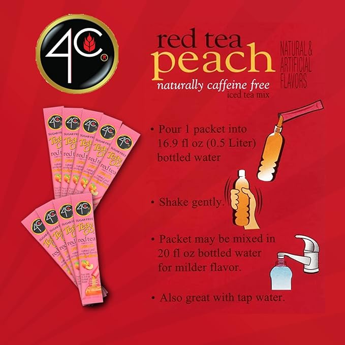 4C Powder Drink Stix Red Tea Peach 500 Count Bulk Buy Singles Stix On the Go Refreshing Water Flavorings Value Pack